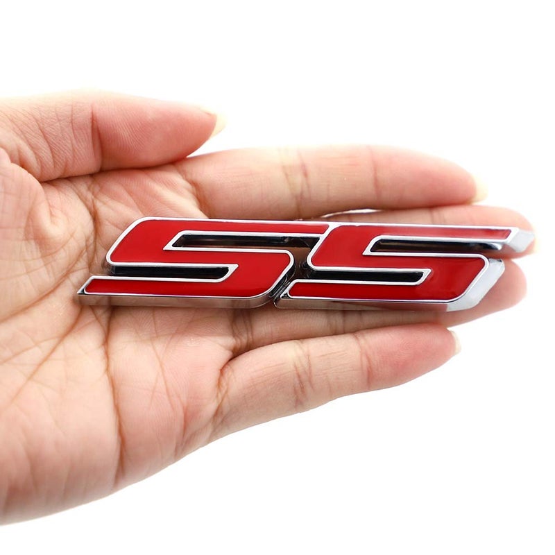 UpAuto 2pcs SS Emblem Metal Super Sport Emblem Badge 3D SS Sticker Parts Camaro SS for Chevrolet Camaro Gm Series (Red) - Image 2